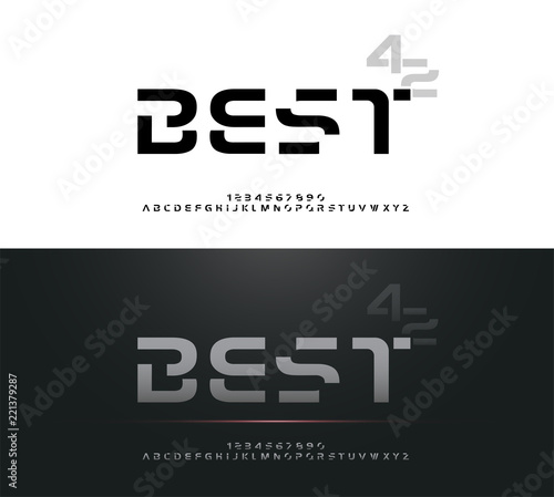 Technology alphabet silver metallic designs for logo, Poster, Invitation. Exclusive Letters Typography Number Regular font Digital and Sport concept. vector illustrator