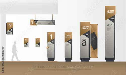 exterior and interior green eco signage concept. direction, pole, wall mount and traffic signage system design template set. empty space for logo, text corporate identity
