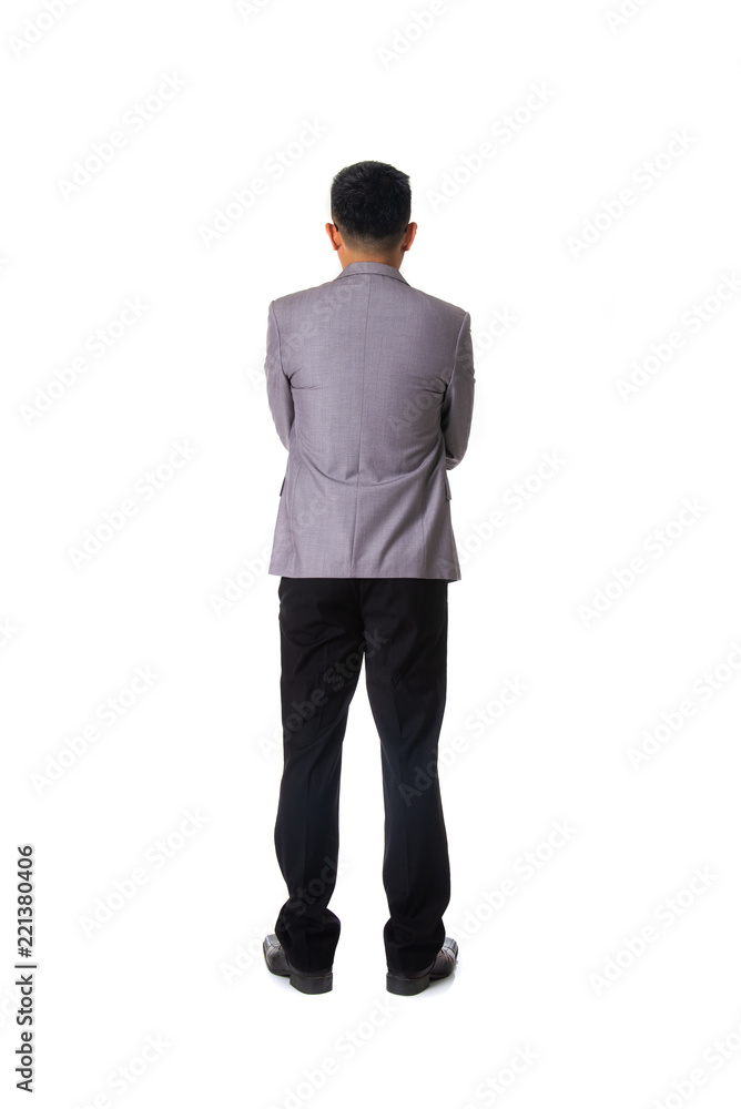 Rear view of asian young business man isolated over white background, full length portrait of businessman standing back Rear view of asian young business man isolated over white background, full length portrait of businessman standing back