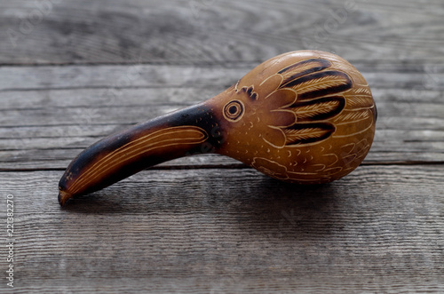 Carved gourd in the likeness of a long-beaked bird - Ecuador