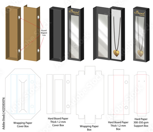 magnet lock rigid box for necklace with dieline