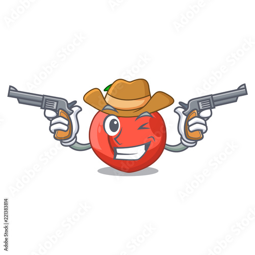 Cowboy nectarine with leaf isolated on cartoon