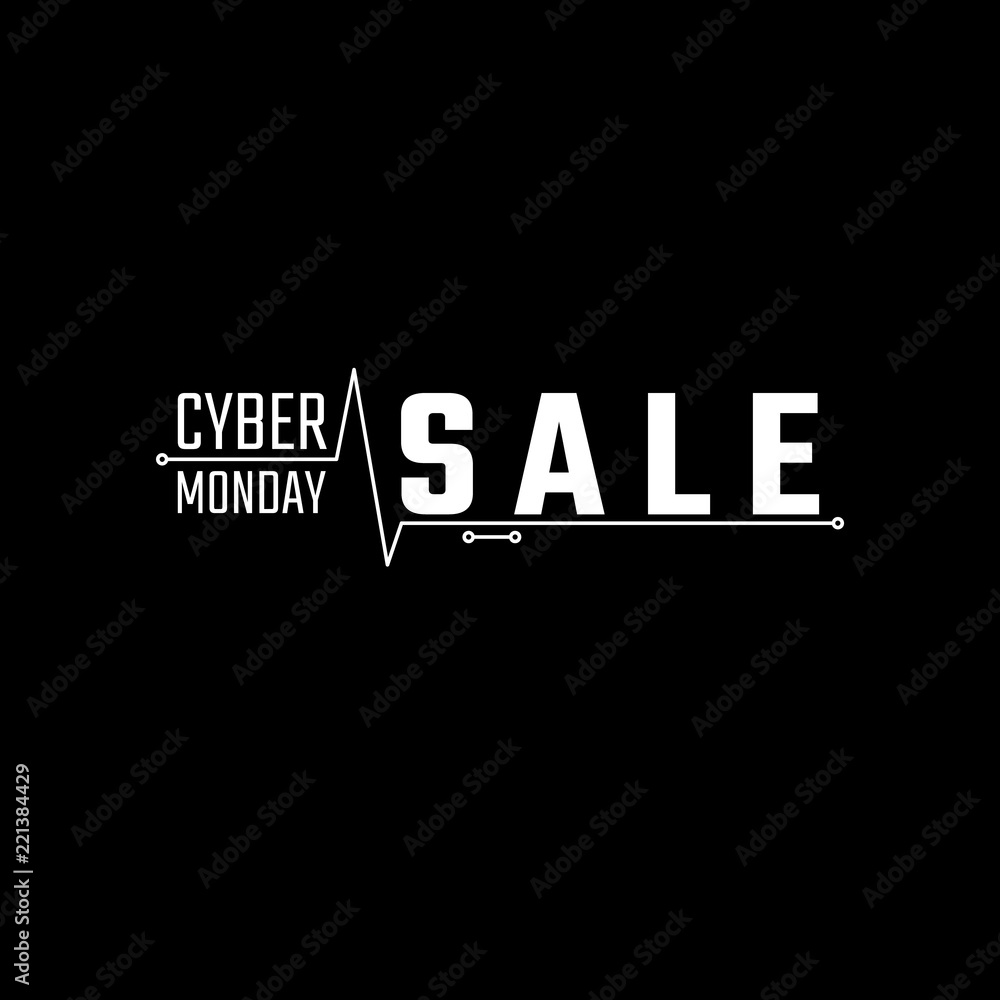 Cyber Monday Sale Banner. Cyber Monday Advertising Poster. White Text Cyber Monday with PCB Track isolated on black background. Vector illustration
