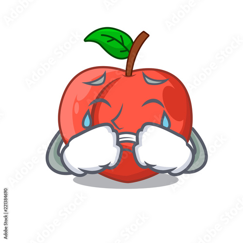 Crying cartoon fresh sweet nectarines in the garden