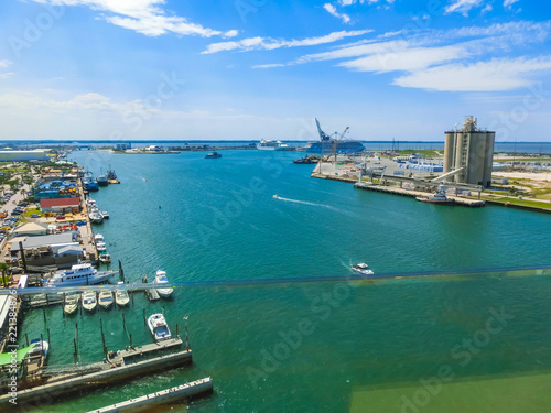 Cape Canaveral, USA. The arial view of port Canaveral from cruise ship, docked in Port Canaveral, Brevard County, Florida © Solarisys