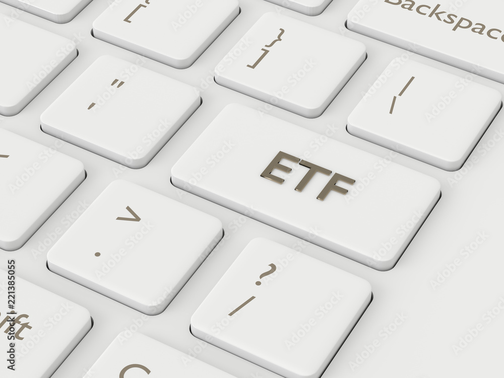 3d render of computer keyboard with ETF button