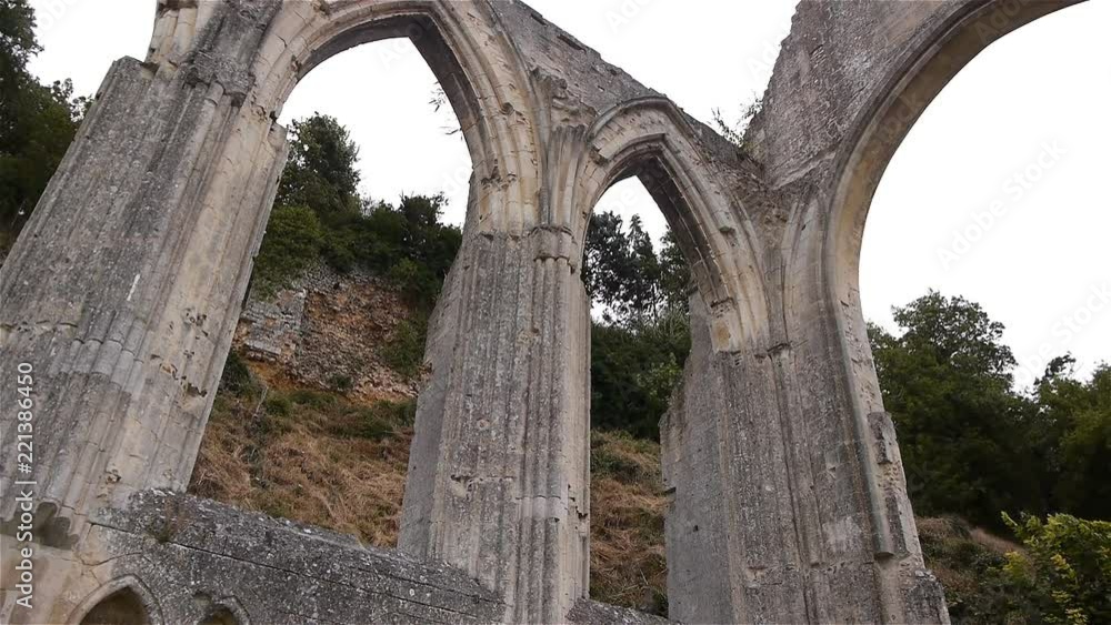 Ruined exterior details of priory of Beaumont le Roger, Normandy France, PAN Ruined exterior details of priory of Beaumont le Roger, Normandy France, PAN