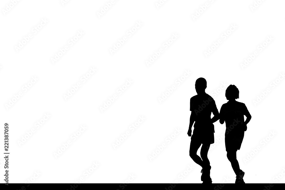 Silhouette  lover couple  running  on white background