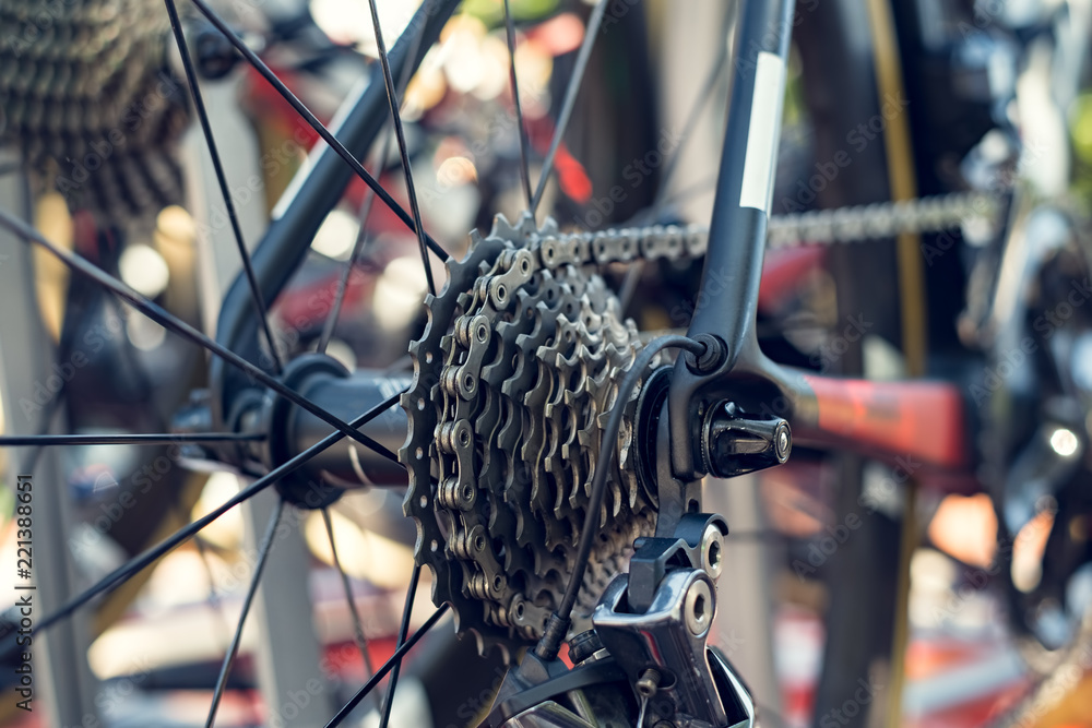 Fototapeta premium Closeup rear cassette and chain of the road bike