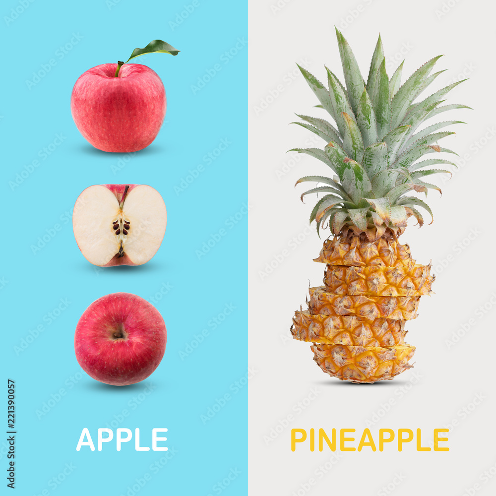 Creative layout made of red apple and pineapple. Stock Photo Adobe Stock