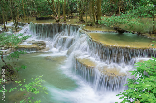 Fifth of Hauy mae khamin waterfall located in deep forest of Kanchanaburi province,Thailand.
