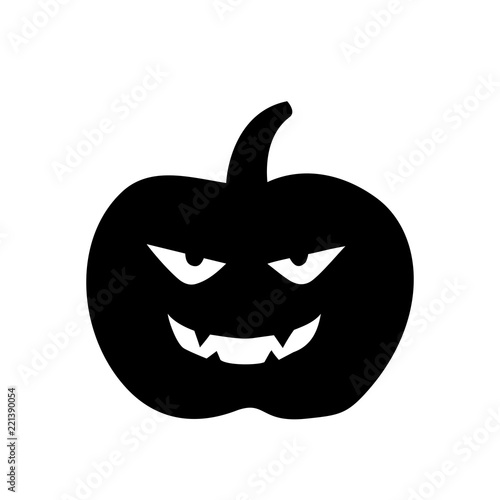 Vector illustration of pumpkin with face in black isolated on white background for decoration, sticker, halloween, invitation, greeting card