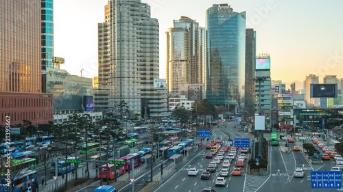 Traffic in Seoul city street in South Korea timelapse 4K