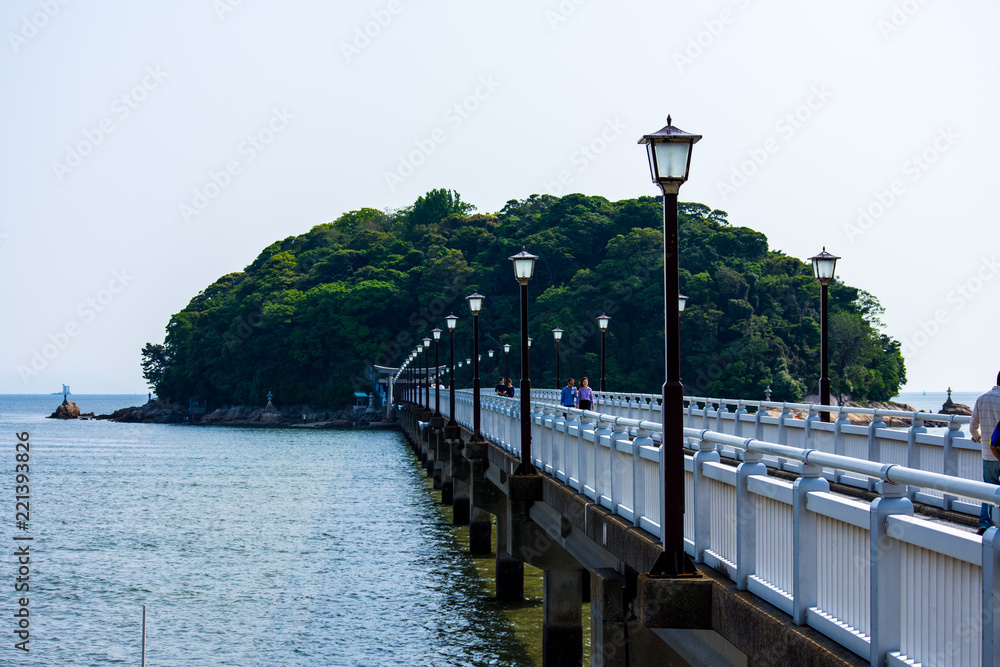 bridge to island over the sea in Gamagori Japan
