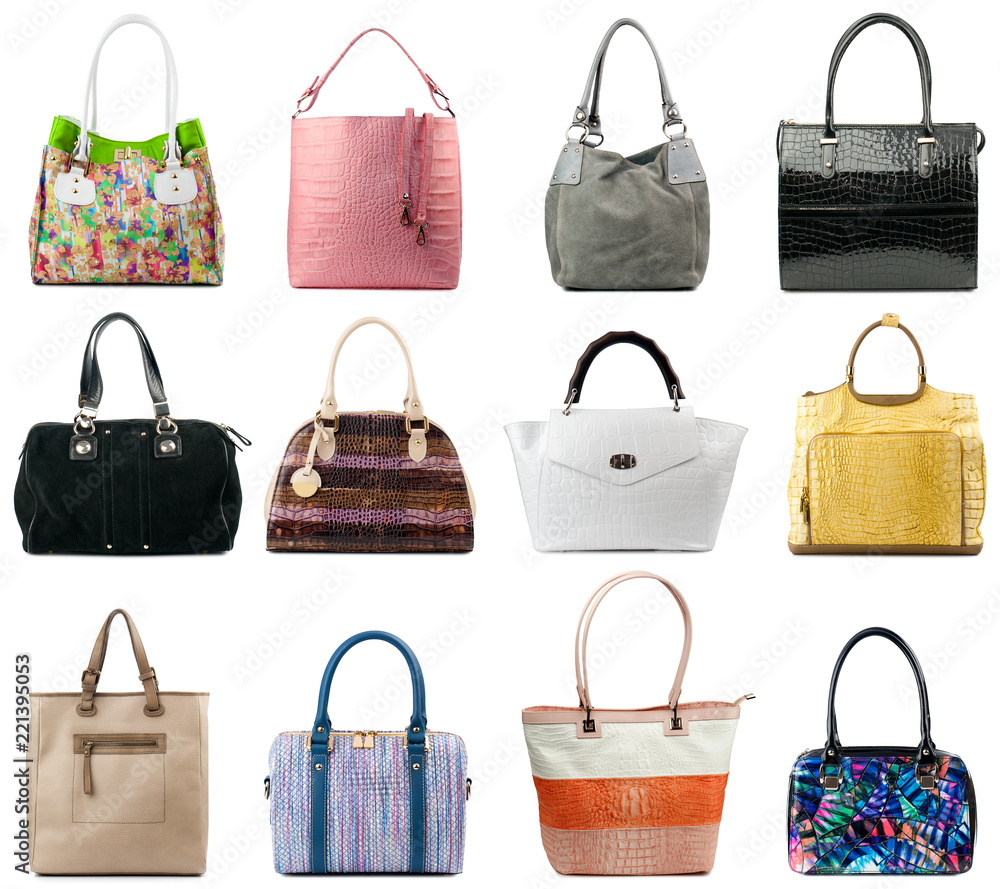 Handbags collection isolated on white background.Front view.
Handbags collection isolated on white background.Front view.