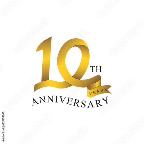 10th anniversary years ribbon. number gold color