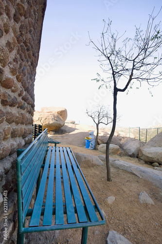 Bench at observation point at Daroji Bear Sanctuary Hampi, Karnataka, India. photo