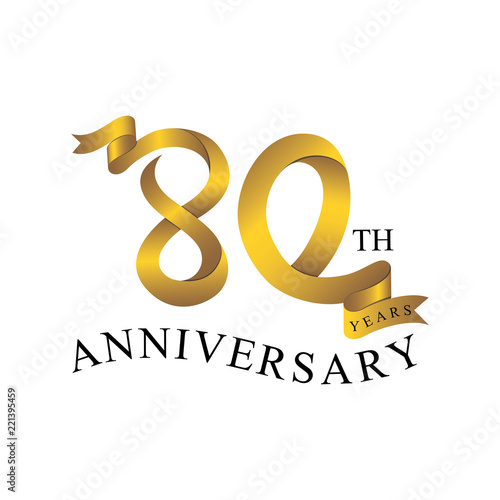 80th anniversary years ribbon. number gold color