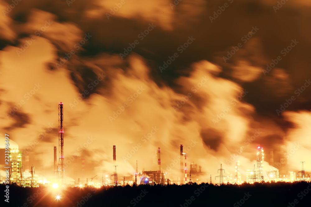 landscape night smoke pipe industry / factory landscape horizontal, concept pollution, smoke, ecology landscape night smoke pipe industry / factory landscape horizontal, concept pollution, smoke, ecology