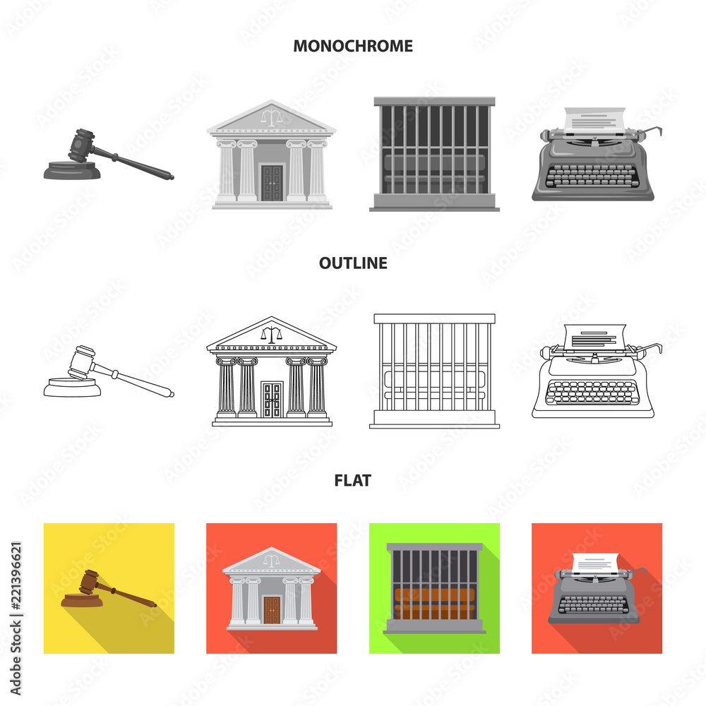 Vector illustration of law and lawyer icon. Set of law and justice stock vector illustration.
