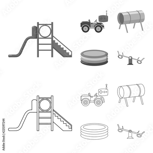 Machine for radio control, tunnel, trampoline, swing. Playground set collection icons in outline,monochrome style vector symbol stock illustration web.