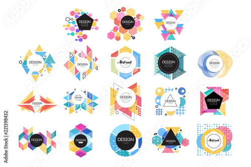 Colorful abstract design logo set, geometric shape signs vector Illustrations