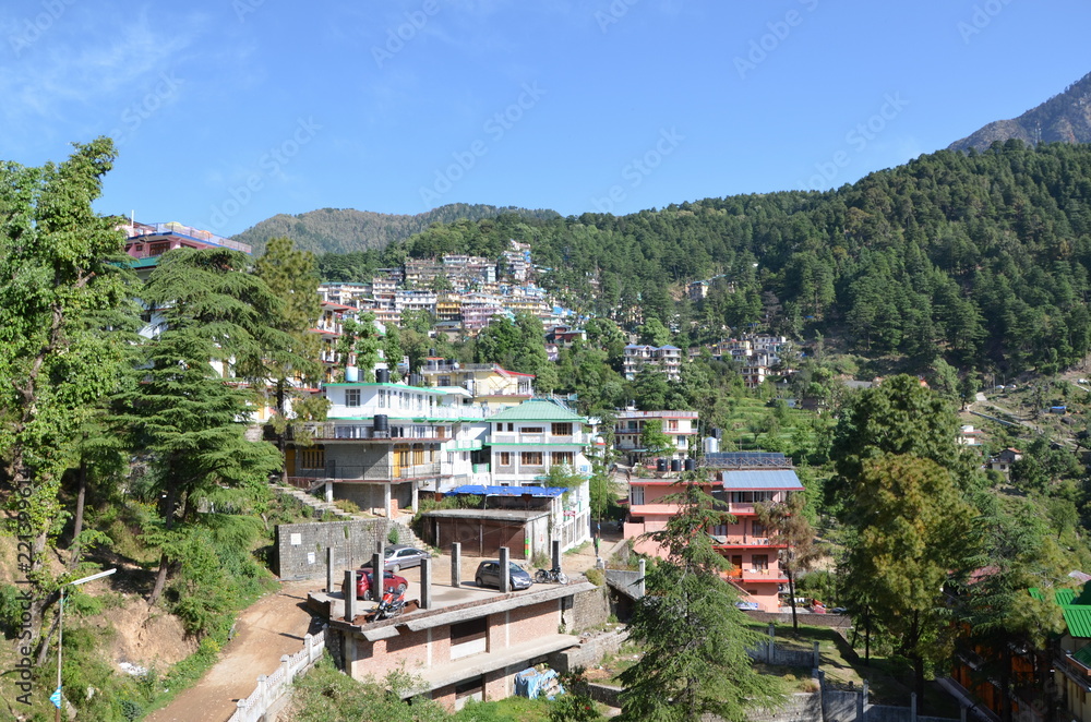 Cityscape of Dharamsala. Northern India, Himachal Pradesh. Top view
