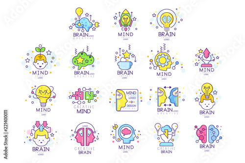 Mind energy original logo design set, creation and idea elements colorful vector Illustrations