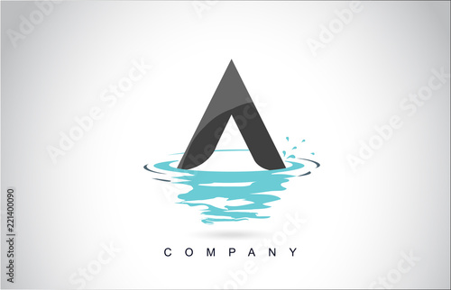 A Letter Logo Design with Water Splash Ripples Drops Reflection