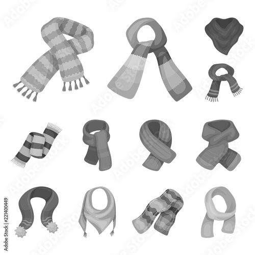 Scarf and Shawl monochrome icons in set collection for design.Clothes and Accessory vector symbol stock web illustration.