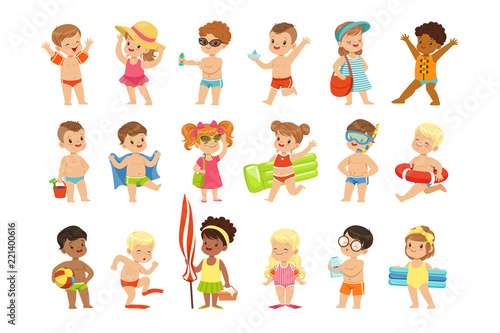 Cute Kids Toons Are Having Fun On The Beach