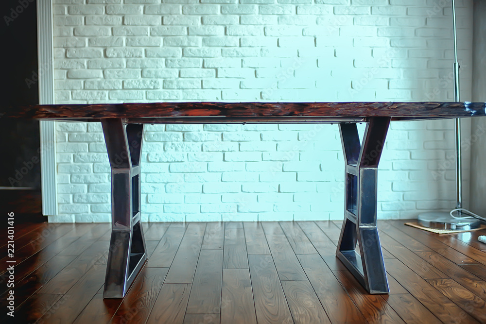 furniture table wood metal loft / design countertop, aged wood and