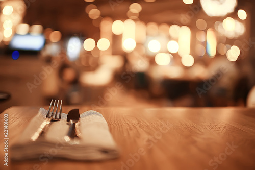 blurred background in restaurant interior / serving and details in blurred bokeh background, concept catering, restaurant modern photo