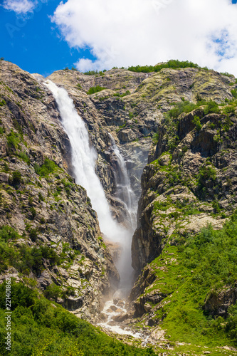 high waterfall in Georgia in sunny day