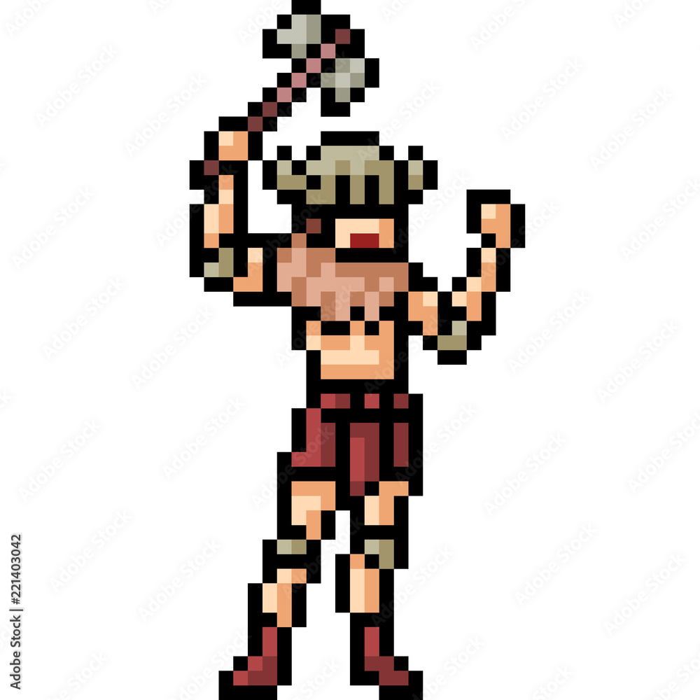 Fototapeta premium vector pixel art barbarian warrior