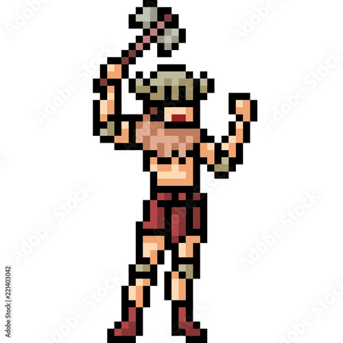 vector pixel art barbarian warrior