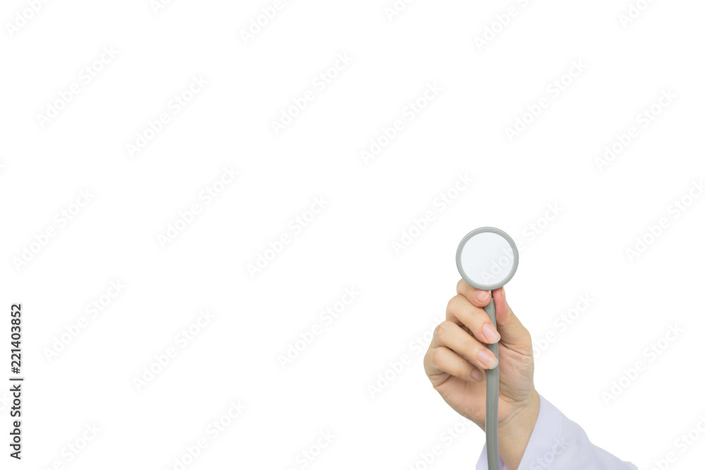 Doctor hand holding stethoscope checking your healthy isolated on white background Doctor hand holding stethoscope checking your healthy isolated on white background