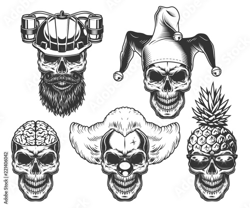 Set of skull in fun headwear