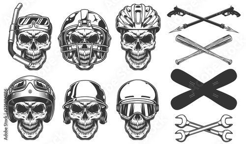 Set of skull in sport equipment