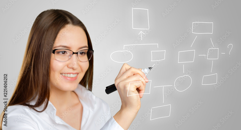 portrait of businesswoman pointing at floating screen portrait of businesswoman pointing at floating screen