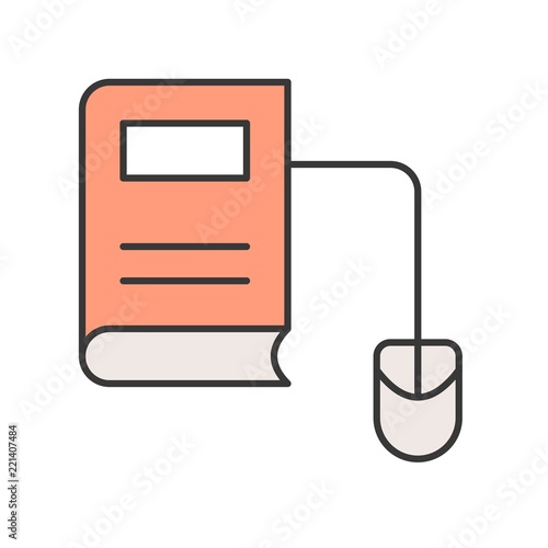 e book and mouse, online education concept editable stroke outline icon