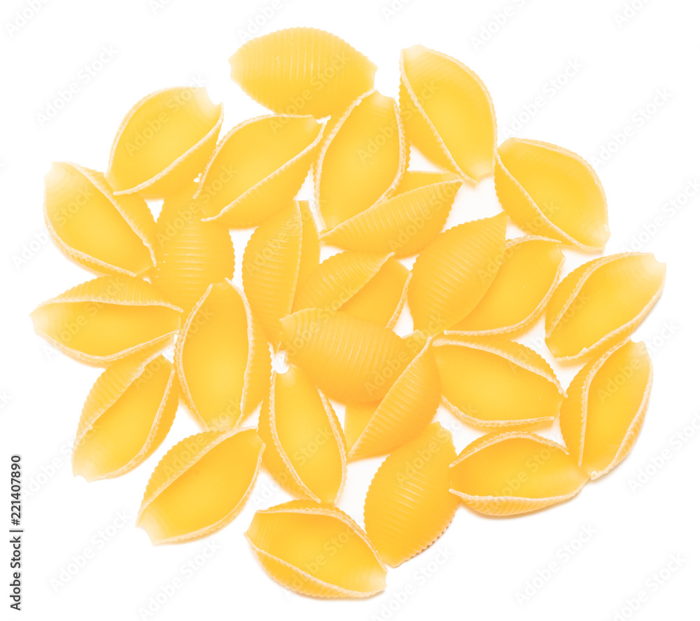 pasta in the shape of a shell isolated on white background close up pasta in the shape of a shell isolated on white background close up