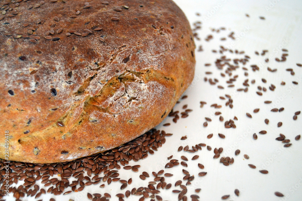 homemade bread with linen on the white background
