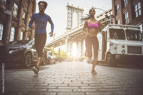 Couple running in New York
