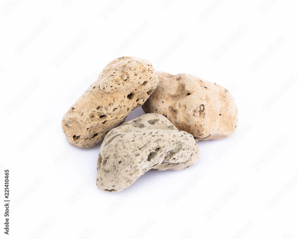 Pumice stone or volcanic rocks on white background for cactus plant Pumice stone or volcanic rocks on white background for cactus plant