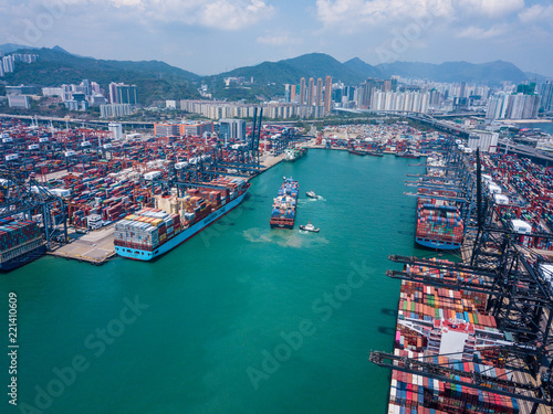 Drone fly over Kwai Tsing Container Terminals