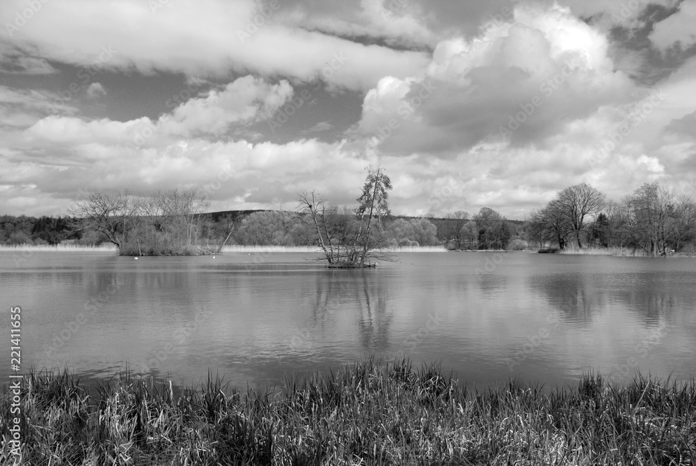 Fototapeta premium See und Wolken s-w