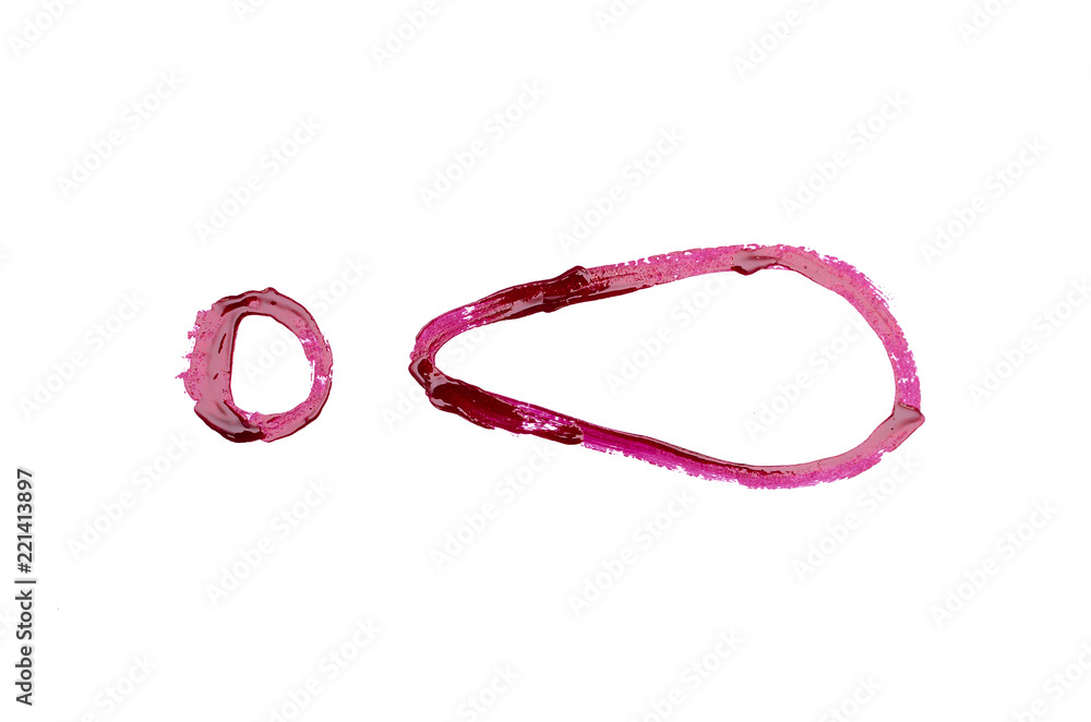 Exclamation mark symbol made of red nail varnish isolated on white background. Exclamation mark symbol made of red nail varnish isolated on white background.
