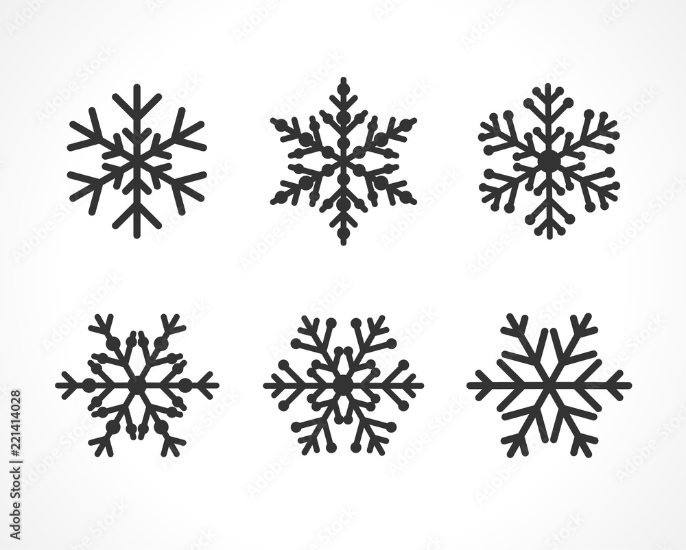 Premium Vector  Snowflake winter set of white isolated icon silhouette on  white gray background.
