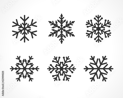 Winter gray christmas frost vector icon snowflakes isolated silhouette symbol. Snowflake line set black color